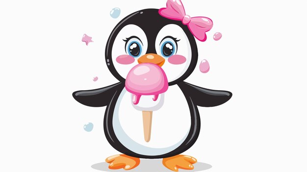 Vector cute penguin with ice cream clip art for baby girl