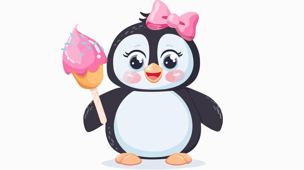 Vector cute penguin with ice cream clip art for baby girl