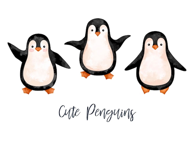 Cute Penguins clip art hand drawn illustration