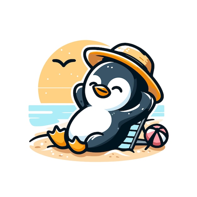 cute penguins relaxing on the beach