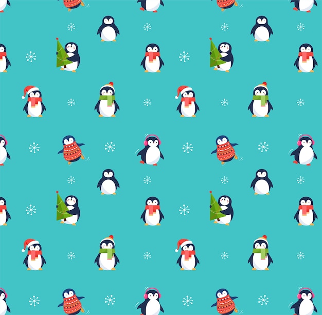 Cute penguins seamless pattern