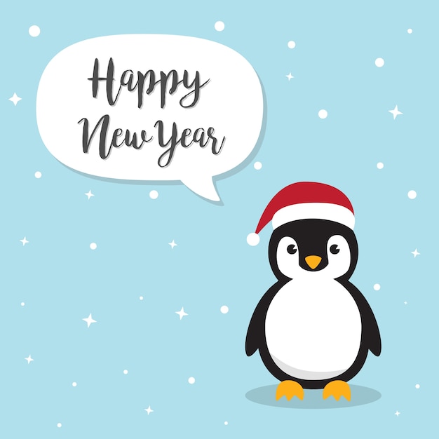 Cute Penguins wearing a Santa Claus hat