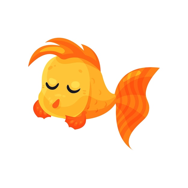 Cute pensive goldfish with closed eyes funny fish cartoon character vector Illustration isolated on a white background