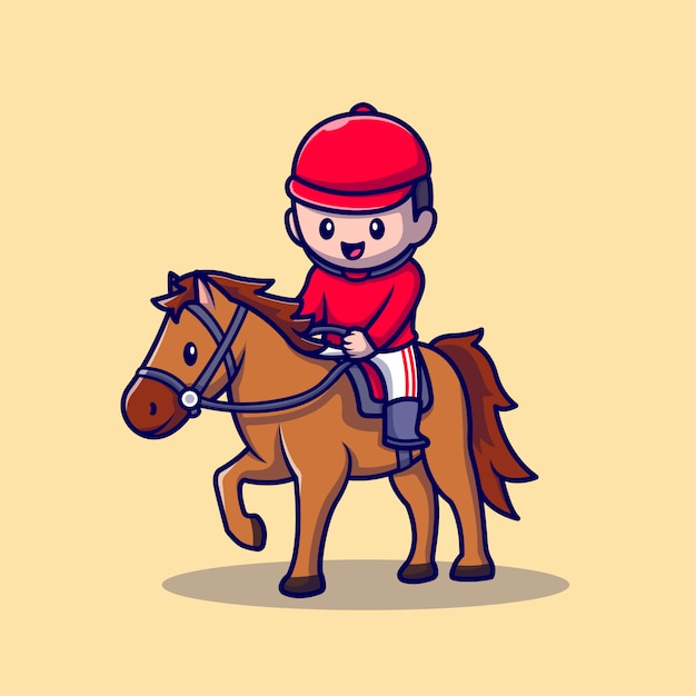 Cute People Riding Horse Cartoon Icon Illustration. People Sport Animal Icon Concept Isolated Premium . Flat Cartoon Style