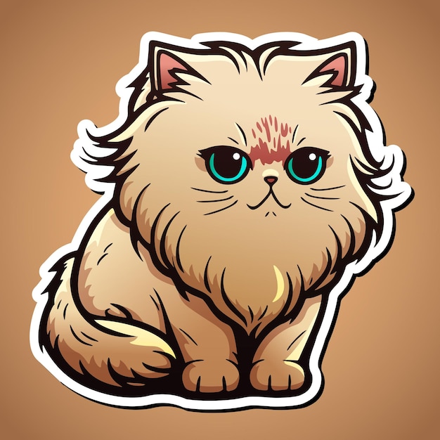 Cute persian cat cartoon illustration in sticker design baby pet animal