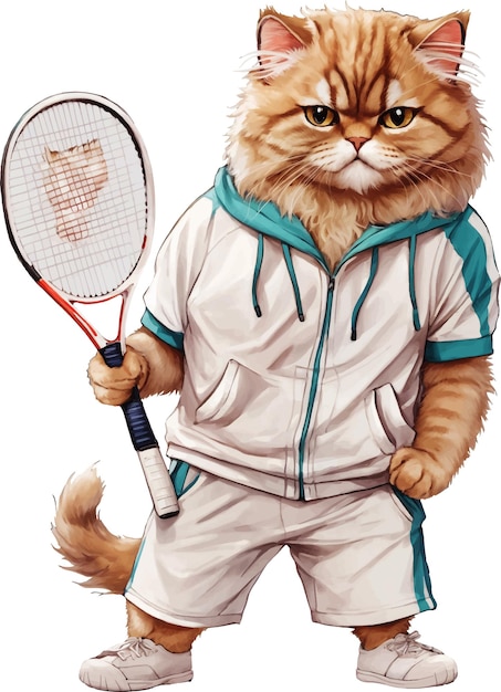 Cute Persian Cat playing tennis