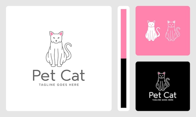 cute pet cat outline vector premium logo