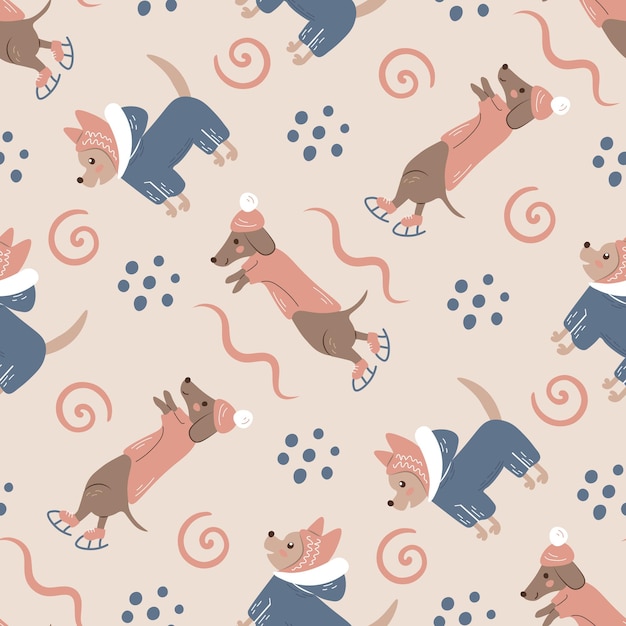 Cute pet seamless pattern with dogs