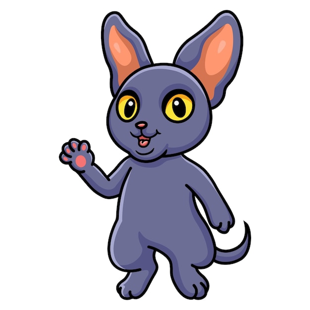 Cute peterbald cat cartoon waving hand