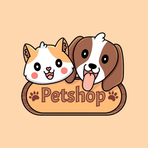 Cute petshop logo with cat and dog vector