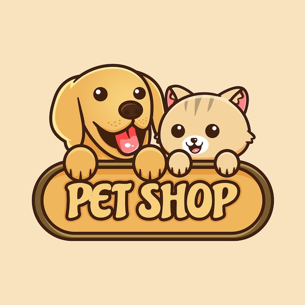 Cute petshop logo with cat and dog  