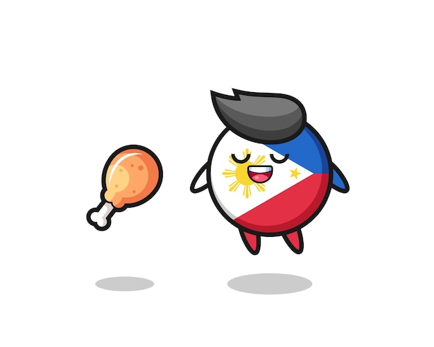 Cute philippines flag badge floating and tempted because of fried chicken