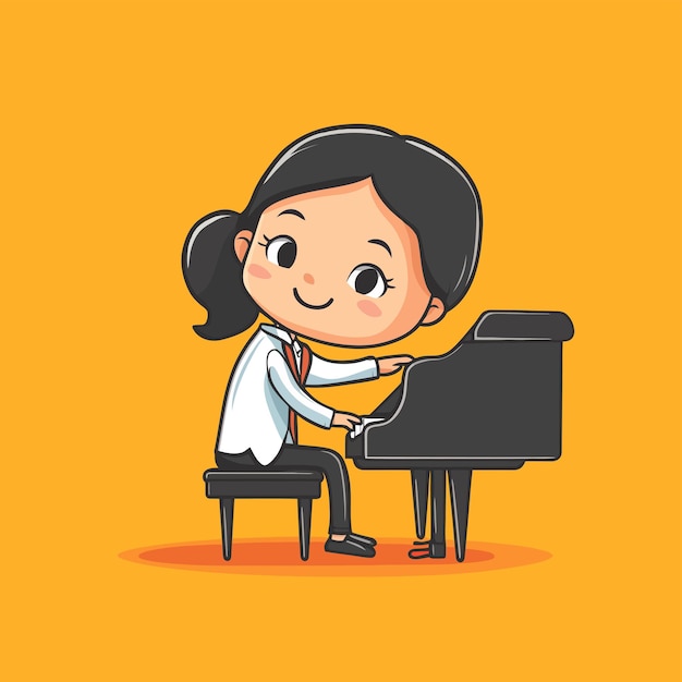 Vector cute pianist playing piano cartoon vector