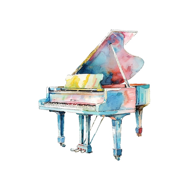 cute piano vector illustration in watercolour style