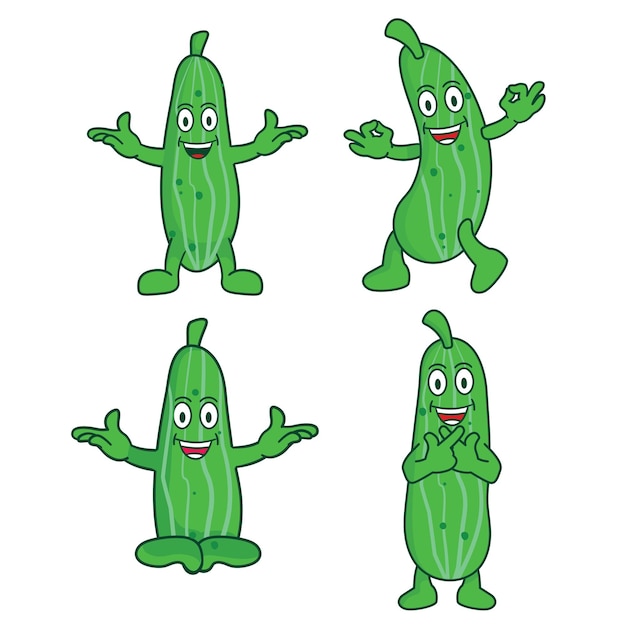 Cute pickle cucumber collection set Funny and humor cartoon pickle in flat style Vegetable clipart vector illustration template