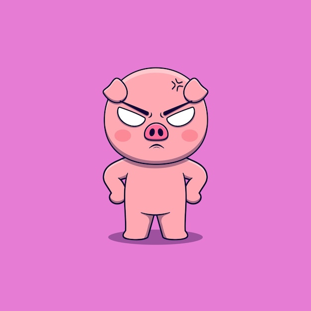 Cute pig angry expression with hand on waist