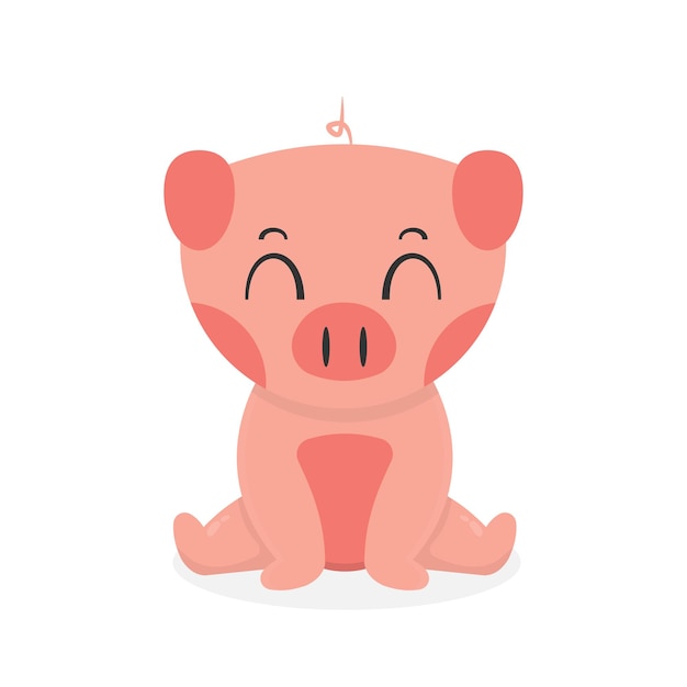 cute pig cartoon character sitting and smiling