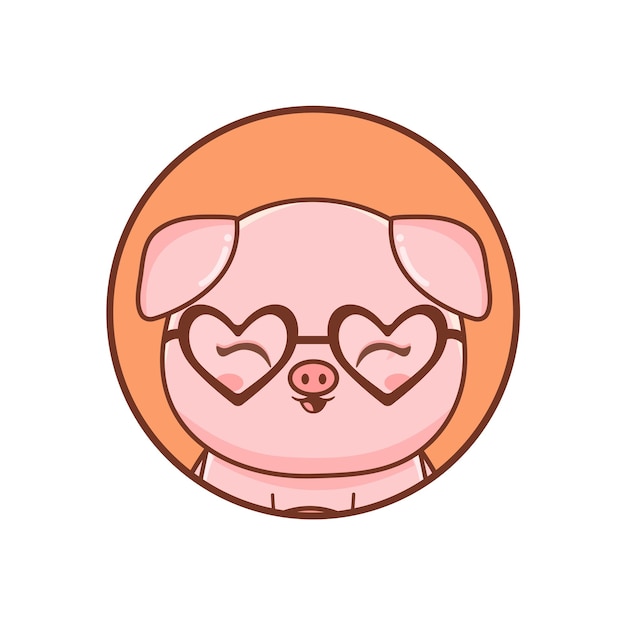 Cute pig cartoon illustration animal with glasses nature concept isolated  flat cartoon styl