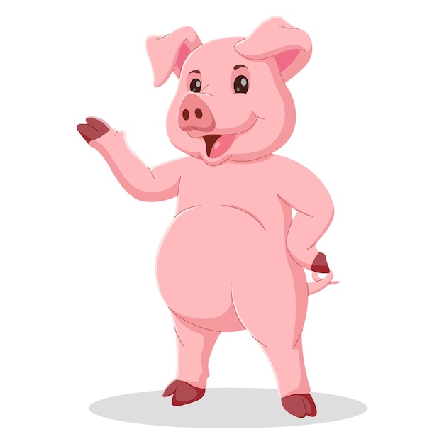 Cute pig cartoon presenting Happy pig cartoon character isolated on white background