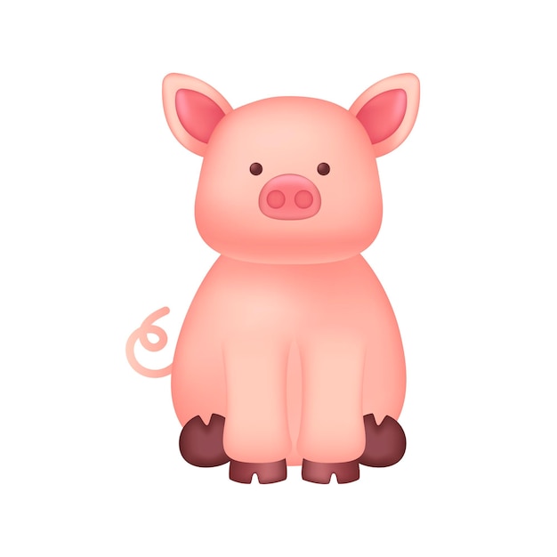 Cute pig character as kids toy 3D illustration