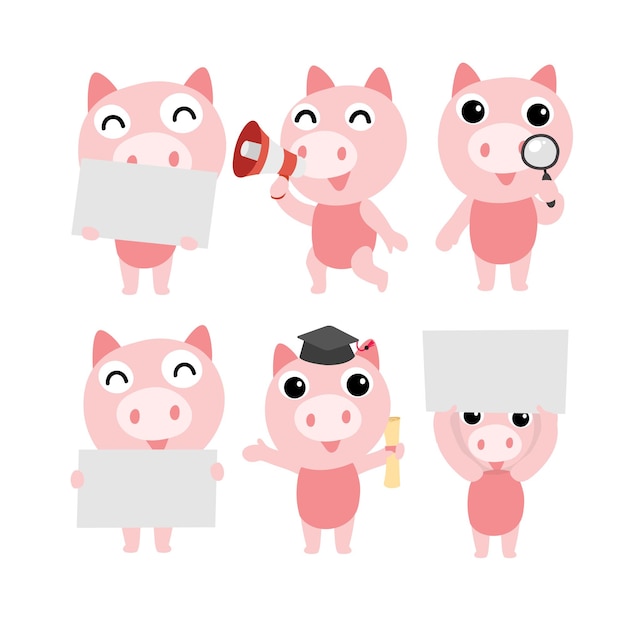 Cute pig character design presenting concept