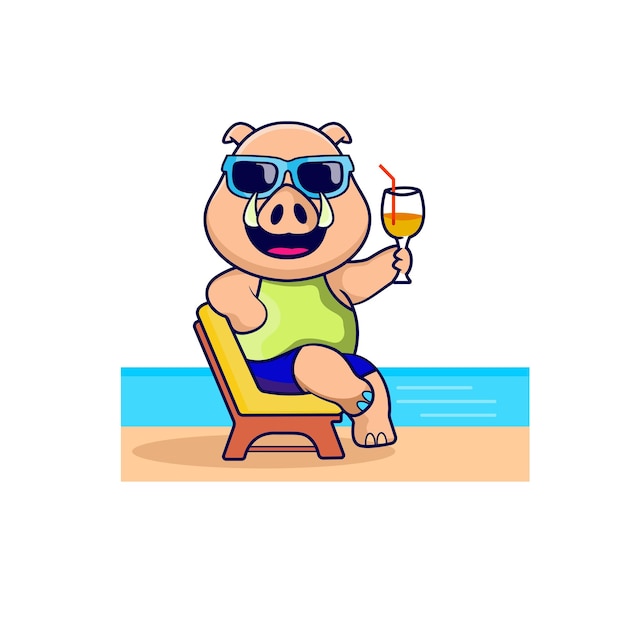 Vector cute pig character vector illustration