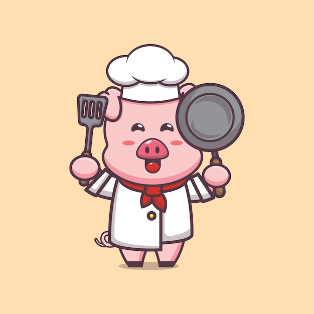 cute pig chef character illustration