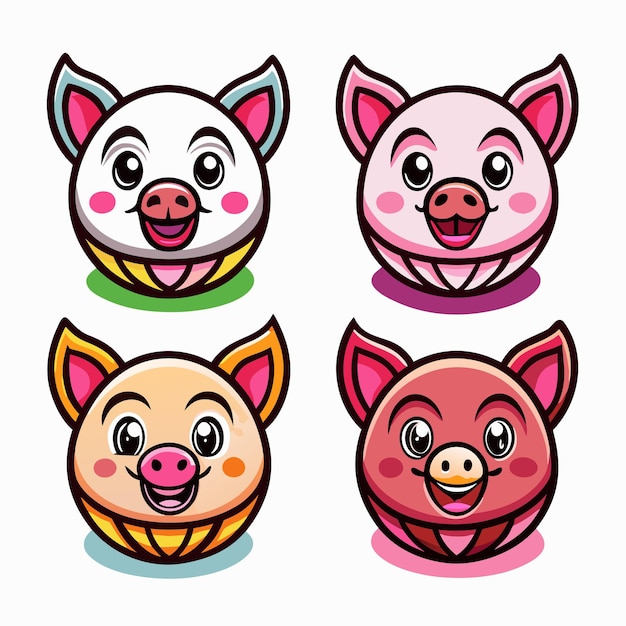 Cute Pig Faces with Different Colors and Stripes