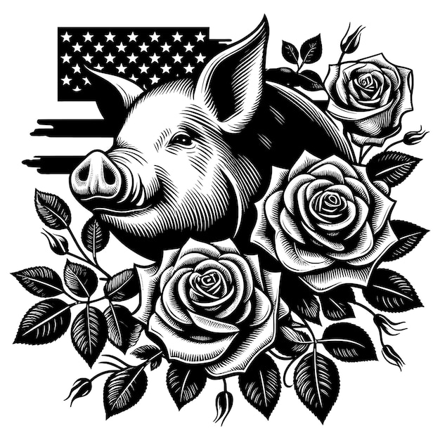 Cute Pig Floral Svg FilePig ClipartPig with Flowers filesPig Flower Wreath fileFlowers Svg