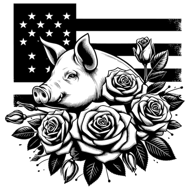 Cute Pig Floral Svg FilePig ClipartPig with Flowers filesPig Flower Wreath fileFlowers Svg