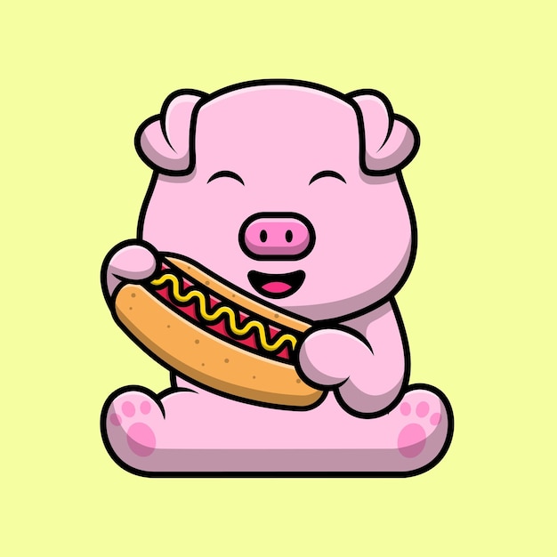 Cute Pig Holding Hotdog Cartoon Vector Icon Illustration