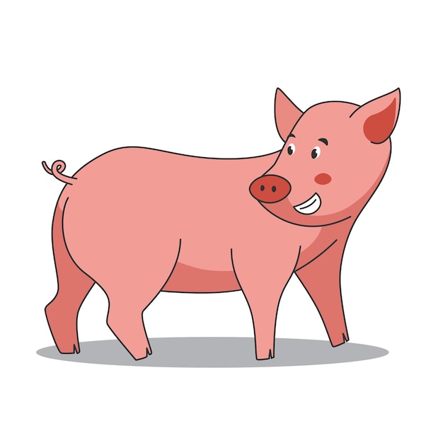 Cute pig looking back for kids in cartoon style