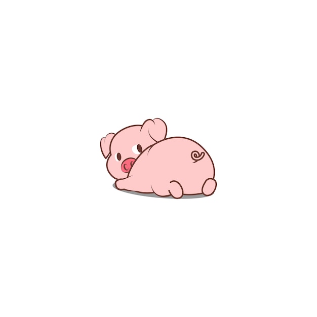 Cute pig lying down and looking back