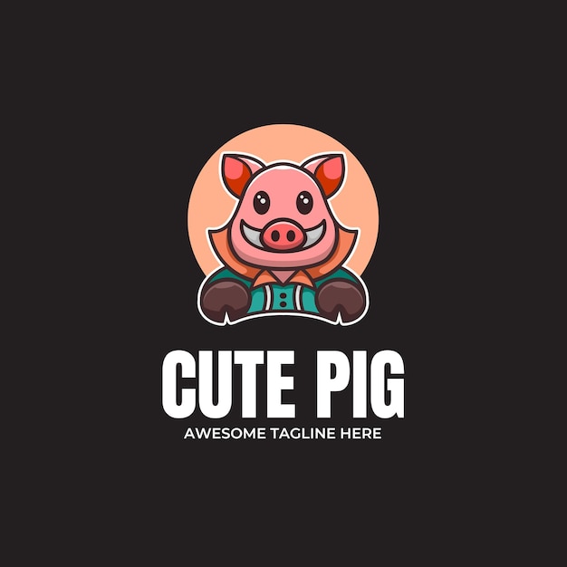 Cute Pig Mascot Logo Design