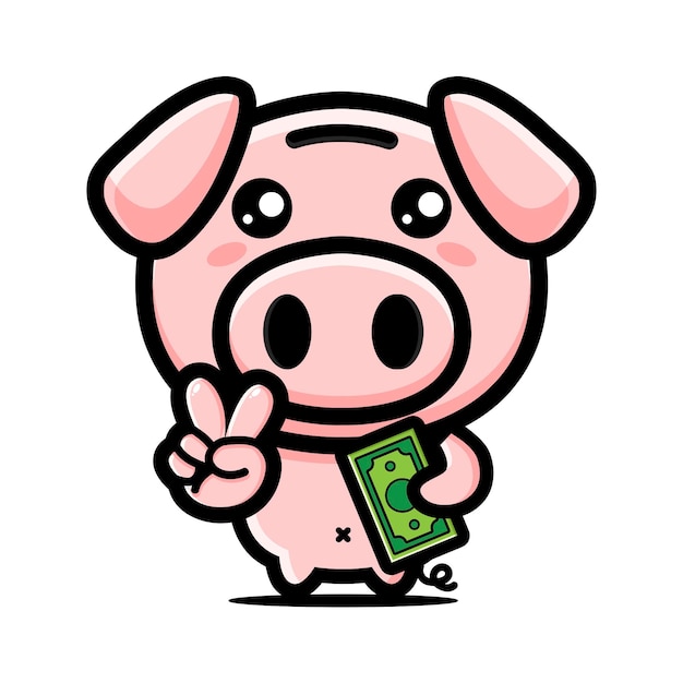 cute pig piggy bank mascot design