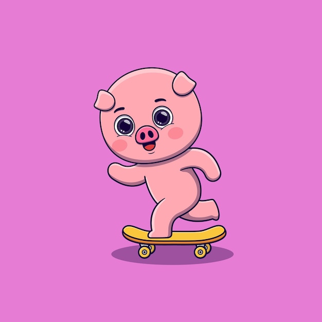 Cute pig playing skateboard cartoon