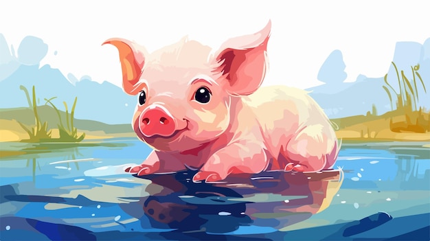 Cute Pig Sitting Cartoon Vector Illustration