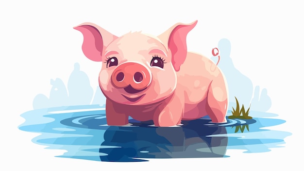 Cute Pig Sitting Cartoon Vector Illustration