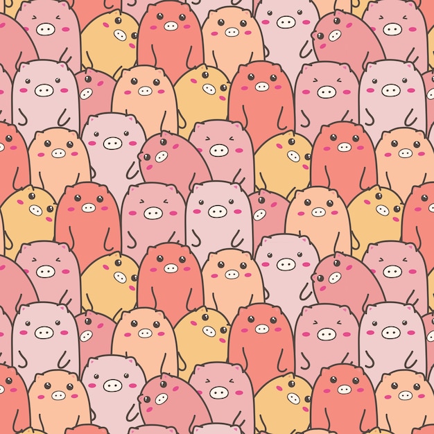 Cute Pig Vector Pattern Background. 