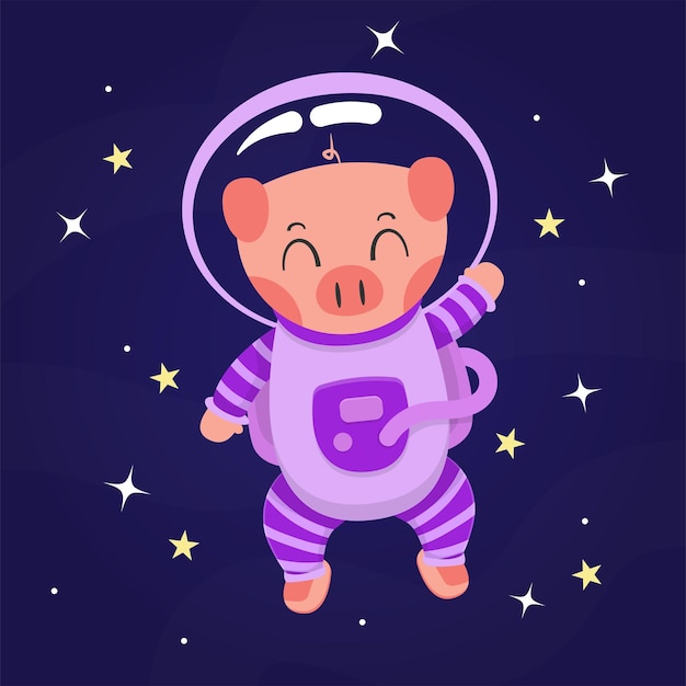 cute pig wearing a space suit with stars