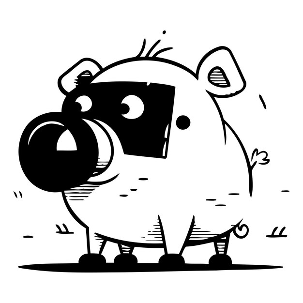 Vector cute pig with binoculars vector illustration in cartoon style