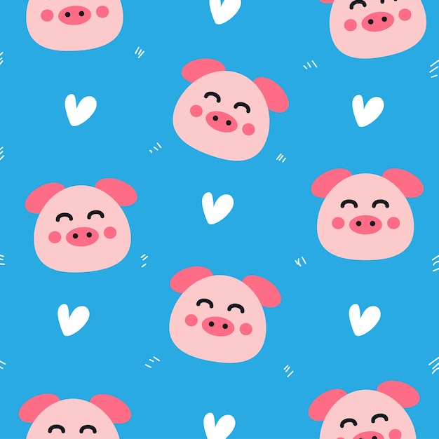 cute pig with heart seamless pattern