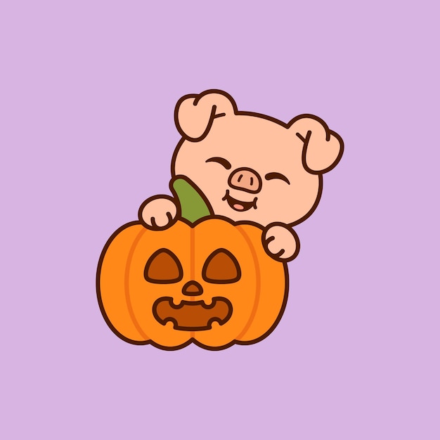 Cute Pig With Jack o Lantern Pumpkin