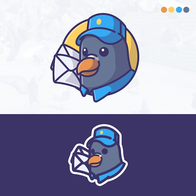 Vector cute pigeon postman cartoon mascot logo