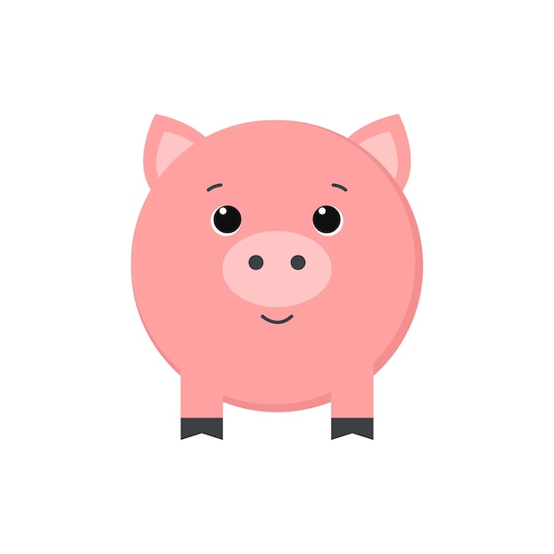 Cute piggy isolated on white background. Vector illustration.