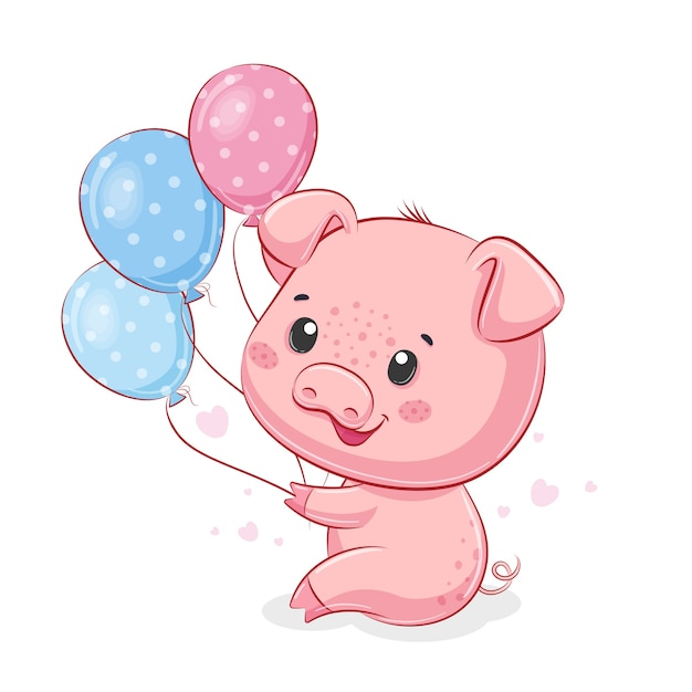 Cute piggy with balloons.