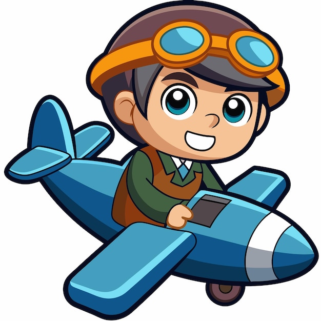 Vector cute pilot boy flying plane cartoon vector icons illustration flat cartoon concept suitable for any creative project