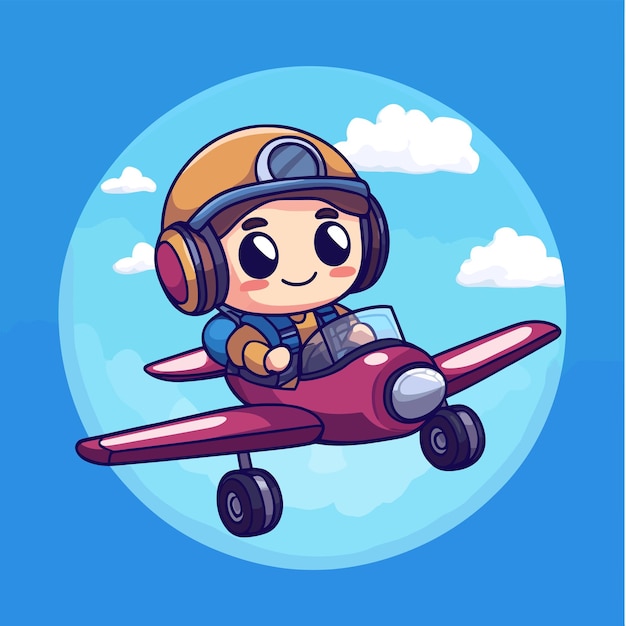 Cute Pilot Maneuvering Through Skies Cartoon Vector