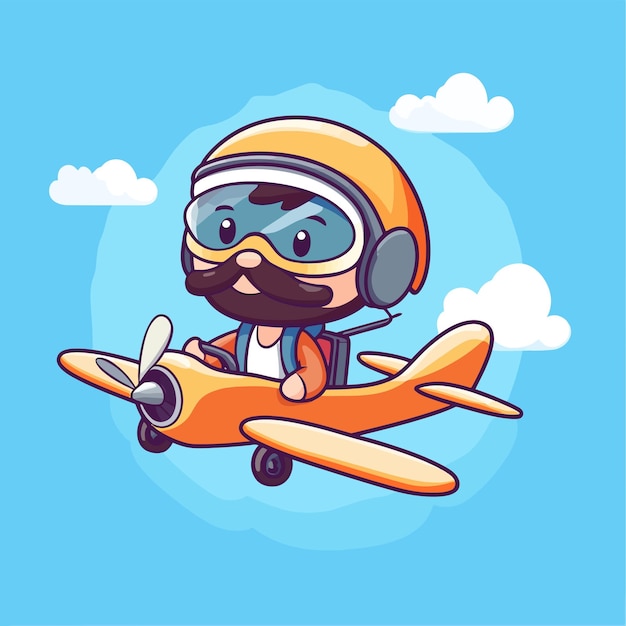 Vector cute pilot maneuvering through skies cartoon vector