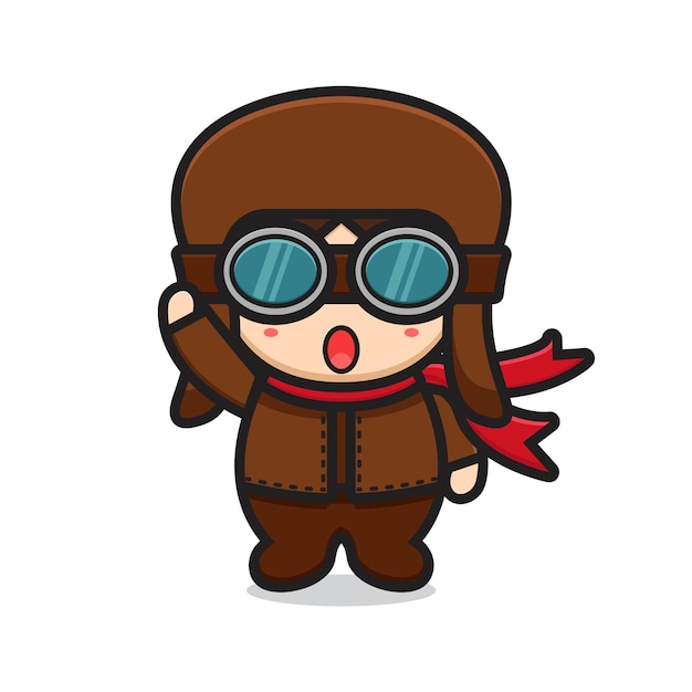 Cute pilot mascot character with wave hand pose